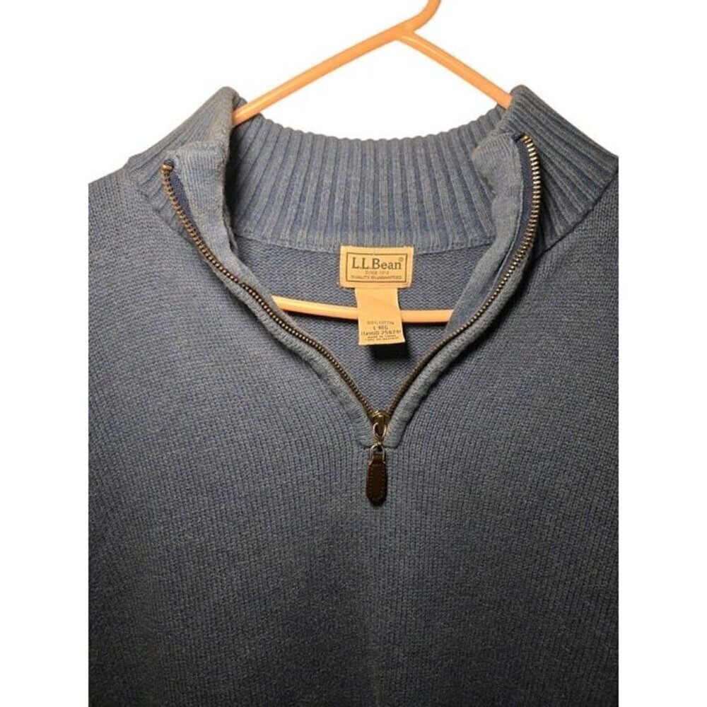 LL Bean Sweater Men's L Quarter Zip Pullover Knit Blue Mock neck - Picture 3 of 4